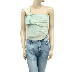 Maeve Anthropologie Tulle Bow Cropped Top One Shoulder Ruched Mint L NWT
